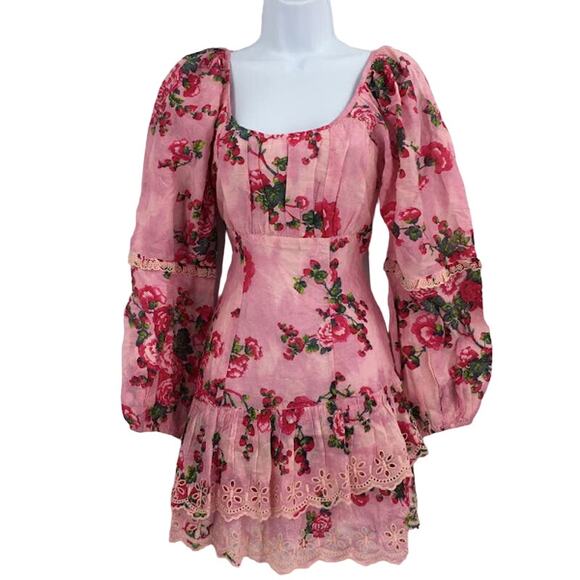 LoveShackFancy Ambrosia Pink Dress 6 Printed Broderie Anglaise Mini Dress - Picture 4 of 9